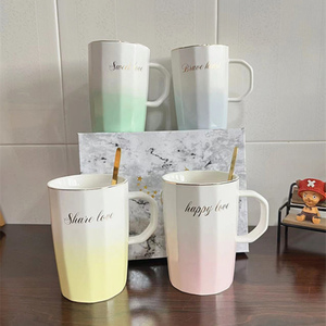 Tùy chỉnh đá cẩm thạch in sứ cá nhân thiết kế gốm Mr và Mrs cốc cà phê chén Bộ quà tặng với muỗng - Product Image 3