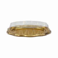 Barquette jetable pour gâteaux, plateau alimentaire à emporter avec couvercle transparent, plateau ovale en plastique pour buffet, plateau de luxe doré pour desserts