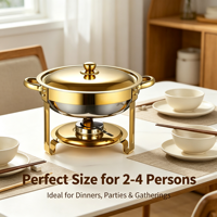 Ensemble complet de réchaud en acier inoxydable plaqué or avec brûleur et couvercle, chauffe-plats pour buffet, idéal pour les fêtes, banquets et traiteurs