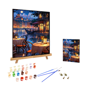 Kit de Peinture par Numéros Tendance : Dîner au Bord de Mer – Kit DIY avec Cadre pour Décoration d'Intérieur - Product Image 1