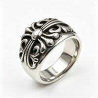 Bague de créateur rétro couleur antique, design unique, motif croix et fleur, bague sculptée pour homme, bijoux unisexes