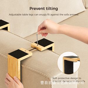 Bamboo Sofa Side Tray Clip <b>Adjustable</b> <b>Table</b> Legs With Soft Padding For Armrest Support - Product Image 1