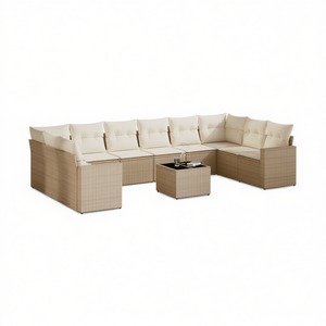 Conjunto de Sofás Modulares de Ratán Beige para Jardín, Muebles de Exterior de Diseño Contemporáneo con Cojines de Espuma de Alta Densidad - Product Image 1