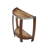 Table basse demi-tonneau en chêne massif au design antique, 60 cm, double étagère de rangement, pot de fleurs, durable, détachable, type support facile