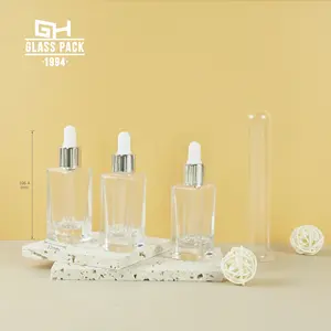 Bottles And Packaging Luxury Empty Square Shape Clear Glass Serum Bottles 30ml Essential Oil Rectangle Glass Dropper Bottles