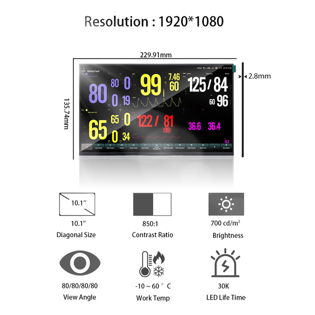 BOE 10.1'' 1920X1080 FHD LCD Panel GV101FHM-N10 LVDS 40 Pins High Brightness Screen 10.1 Inch LCD Modules