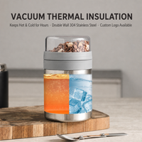 Bocal alimentaire isotherme JUNVOY en acier inoxydable 304 à double paroi, avec couvercle transparent à large ouverture, pot à yaourt et à flocons d'avoine avec cuillère
