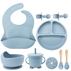 Ensemble d'alimentation pour bébé de <span class=keywords><strong>6</strong></span> <span class=keywords><strong>mois</strong></span> en silicone sans BPA de qualité alimentaire, 9 pièces, avec gobelet et bol pour bébé - Product Image 1
