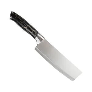 Tuomei Stainless Steel Kitchen Knife 7 Inch Chopping Knife Cutting Meet With PP Black Handle Texture Coating