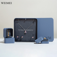 WEIMEI Personnalisable Couvercle et Base Bleus Coffret Cadeau de Luxe en Cuir pour Bijoux Collier Bague Boucles d'Oreilles