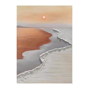 ภาพวาดสีน้ำมันวาดด้วยมือ สไตล์วาบิซาบิ ภาพทิวทัศน์ชายหาดสีทองใต้แสงแดด ศิลปะตกแต่งผนังแบบไม่มีกรอบ สำหรับตกแต่งห้องนั่งเล่น - Product Image 5