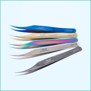 Pinzas para Extensión de Pestañas Vetus MCS-18 de Acero Inoxidable, Punta Curva de Precisión, Antiestáticas, Punta Lisa - Product Image 1