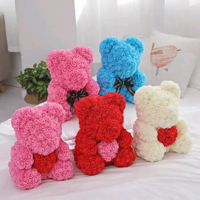 Oso Rosa oso de peluche hecho a mano Rosa artificial flor oso regalo para el Día de San Valentín Día de la madre aniversario de boda cumpleaños