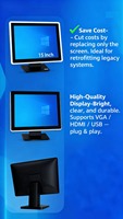 Monitor Táctil/No Táctil de 15 Pulgadas con Interfaz USB y Serial, Pantalla de Alta Calidad para Clientes en Tiendas Minoristas y Cafeterías
