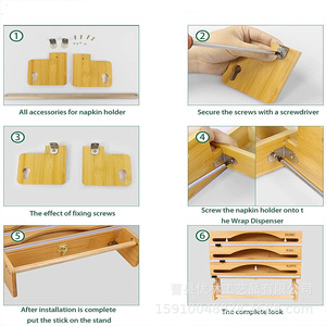 Bamboo Wall Mounted Storage Box For <b>Kitchen</b> With Partitions Hanging Organizer For Plastic Wrap Foil And <b>Paper</b> Towel - Product Image 3