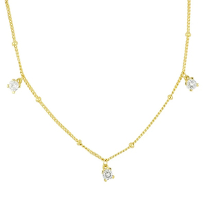 Collar de Clavícula ROXI de Plata de Ley 925 con Cadena de Cuentas Simple y Diamantes Apilados - Product Image 1