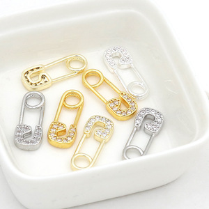 Épingles de sûreté plaquées or avec zircon pour la fabrication de bijoux DIY, composants de forme rectangulaire, perles argentées et dorées, accessoires - Product Image 1