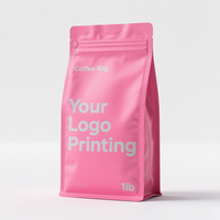 Sac de café personnalisé avec valve et fermeture éclair imprimé à fond plat debout emballage en plastique Mylar pochette en feuille d'aluminium mat
