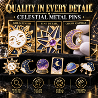Badge de revers en émail mystique céleste personnalisé, motifs Lune, Soleil, Étoile, Cristal, Tarot, Magie, plaqué or, collection cadeau, épingle métallique en gros
