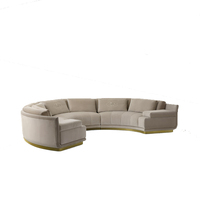 Sofá Seccional Semi Arqueado de Terciopelo de Lujo Italiano de Alta Gama, Muebles de Diseño con Marco Dorado para Villa, Sala de Estar, KTV