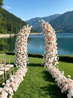 Arche florale de mariage de luxe bordeaux en soie, décoration d'événements et de fêtes, haute simulation, légère, vente en gros