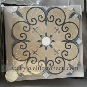 Elitestone mosaico al por mayor cuadrado círculo mármol piedra medallón Waterjet mosaico azulejo patrón diseño para suelo Tailandia fábrica - Product Image 2