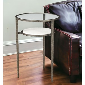 23 \ "tavolino rotondo in metallo trasparente in bronzo con ripiano per mobili da soggiorno HMS - Product Image 2