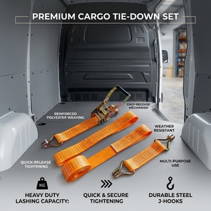 Sangle d'arrimage à <span class=keywords><strong>cliquet</strong></span> robuste de 2 pouces avec doubles crochets en J pour l'arrimage de la cargaison de camion et le transport sécurisé, qualité industrielle - Product Image 1