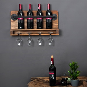 Porte-bouteilles à vin en <span class=keywords><strong>bois</strong></span> industriel KINMADE, support <span class=keywords><strong>mural</strong></span> en métal pour bouteilles liquides - Product Image 1