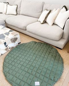 Tapis de jeu matelassé doux et rond, imprimé bohème bleu, respectueux de la peau, pour bébés – Nouvelle collection 2025, très tendance - Product Image 3