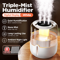 Humidificateur ultrasonique à affichage numérique, double pulvérisation, alimentation USB 5W, capacité 6,8L, minuterie 10H/20H, portable pour bureau, voiture, utilisation nocturne
