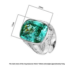 High Quality Jewelry Eco-friendly Copper Square Bezel Setting 15*20mm Colorful Cubic Zirconia <b>Adjustable</b> <b>Rings</b> for Retro Elegant - Product Image 2