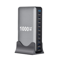 Bloc chargeur USB-C 1000W, station de charge multiport USB-C 10 ports, chargeur mural de bureau PD140W 100W GaN pour iPhone 17 Samsung