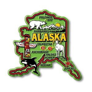 Op maat gemaakte, bedrukte, gestanste toeristische souvenir koelkastmagneten, vintage Alaska staatsrubbermagneet, VS - Product Image 3