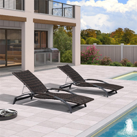 Chaise longue d'extérieur en rotin PE, dossier réglable, pour piscine, jardin, patio, plage - Vente flash
