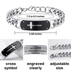 Bracelet croix punk classique en acier inoxydable, réglable, bijoux chrétiens pour homme, plaqué noir, tendance, anniversaire - Product Image 4