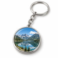 Porte-clés personnalisé en métal durable avec image de montagne et lac, logo sur mesure, vente en gros directe d'usine, cadeau, fabricant OEM ODM