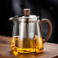 Ensemble de théière en verre alimentaire, théière en verre borosilicate de haute qualité avec filtre en acier inoxydable, couvercle en bois et poignée pour la cérémonie du thé à domicile