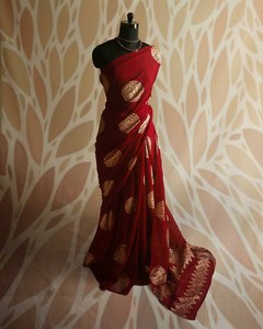 Tốt Nhất Bán Tay Khối In Ấn Màu Đỏ Đỏ Mul Cotton <span class=keywords><strong>Saree</strong></span> Với Vàng In Cho Sử Dụng Bình Thường Có Sẵn Tại Xuất Khẩu - Product Image 2
