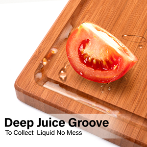 Tabla de cortar de madera de bambú grande, tabla de charcutería de queso de cocina rectangular, 2 compartimentos integrados, ranuras de jugo, bloque de carnicero - Product Image 4
