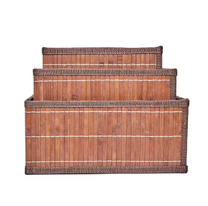 Rectangle écologique et marron fort SET 3 panier de rangement en bambou pour la maison, vendable en gros - Product Image 1