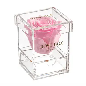 Acrylic single rose box acrylic preserved flower display box with drawer