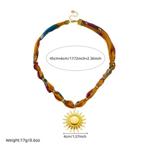 Sun Pendant Necklace Gold Plated Silk Scarf Chain Stainless Steel Fashion Accessory - Product Image 4
