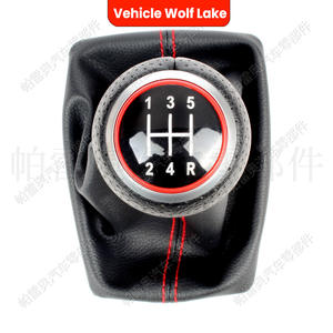 Pomo de Palanca de Cambios de Cuero para Automóvil, 5 Velocidades, para Volkswagen Audi A4 B6/R32 2002-2009, Diseño Ergonómico, Costuras Rojas - Product Image 3