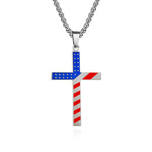 <b>Cross</b> American Flag Stainless Steel Necklace Unisex Hip Hop Fashion Pendant - Product Image 5