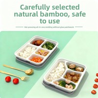 Boîte à lunch biodégradable à trois compartiments en poudre de bambou, de qualité alimentaire, blanche, jetable, pour la restauration commerciale et les plats à emporter, design moderne