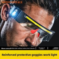 Nouveaux phares LED à induction transfrontaliers, rechargeables par USB, étanches IP44, noirs/jaunes, avec lunettes de travail, intensité réglable, lumière chaude 3500K