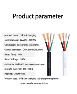 Cables usb TPE, 3 amperios, 22awg, 2 núcleos, 28awg, 2 núcleos, línea de datos de carga rápida, fabricación de fábrica - Product Image 3