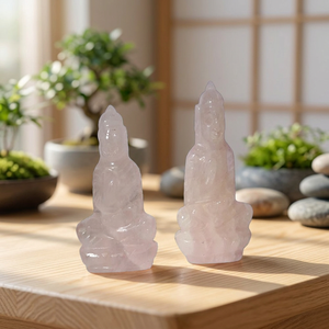 Statue de Bouddha sculptée en quartz rose, figurine de Guanyin en cristal rose pour la décoration de la maison - Product Image 2