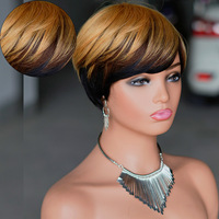 Perruque Courte Noire Coupe Pixie pour Femme, Perruque sans Colle Entièrement Faite à la Machine avec Frange, Cheveux Humains, Livraison Rapide